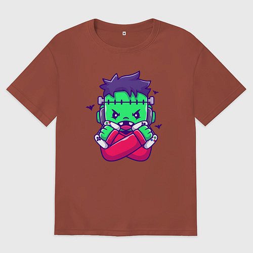 Мужская футболка оверсайз Франкенштейн геймер / Кирпичный – фото 1