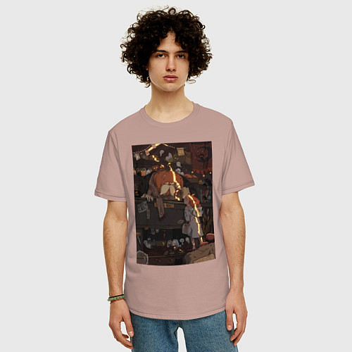 Мужская футболка оверсайз Тыква мистика / Пыльно-розовый – фото 3