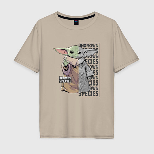 Мужская футболка оверсайз Unknown specis - Baby Yoda / Миндальный – фото 1