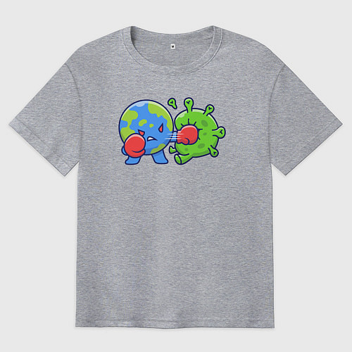 Мужская футболка оверсайз Удар по вирусу / Меланж – фото 1