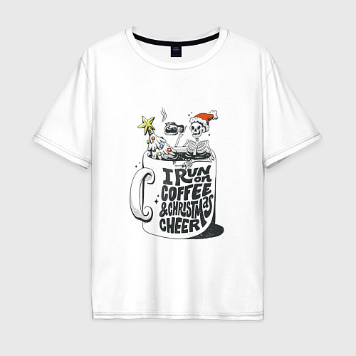 Мужская футболка оверсайз Coffee Christmas Skeleton / Белый – фото 1