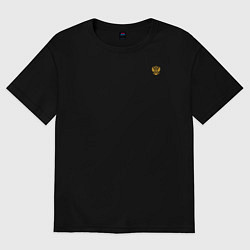 Мужская футболка оверсайз Кто к нам с мечом придет герб желтый текст круглый