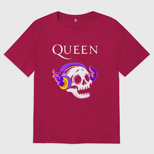 Мужская футболка оверсайз Queen - неоновый череп / Маджента – фото 1
