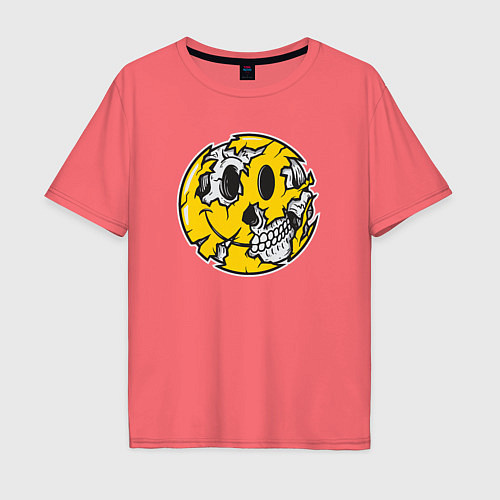 Мужская футболка оверсайз Smile skull / Коралловый – фото 1