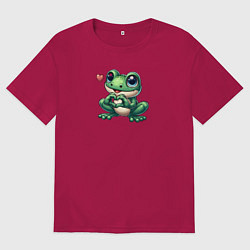 Футболка оверсайз мужская Лягушка и сердце, цвет: маджента