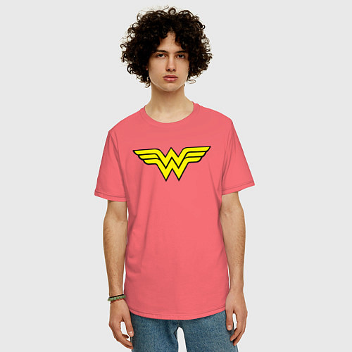 Мужская футболка оверсайз Wonder woman logo / Коралловый – фото 3