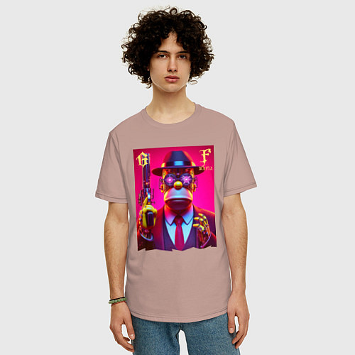 Мужская футболка оверсайз Cyber godfather Homer Simpson - mafia / Пыльно-розовый – фото 3