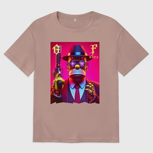 Мужская футболка оверсайз Cyber godfather Homer Simpson - mafia / Пыльно-розовый – фото 1