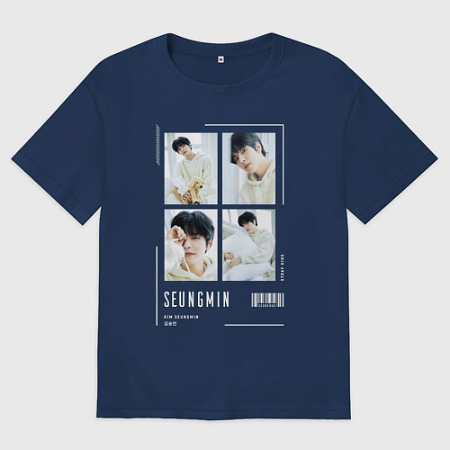 Мужская футболка оверсайз Seungmin stray kids cute / Тёмно-синий – фото 1