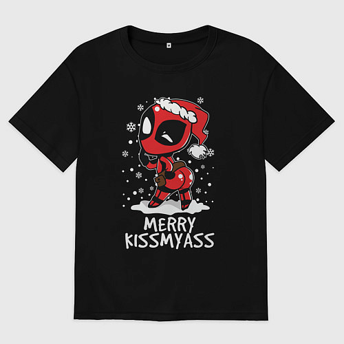 Мужская футболка оверсайз Новогодний Дэдпул / Черный – фото 1