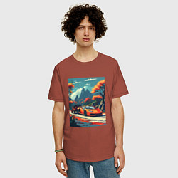 Футболка оверсайз мужская Одинокая ламборгини, цвет: кирпичный — фото 2