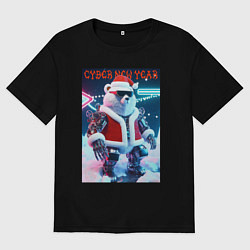 Футболка оверсайз мужская Cyber new year - polar bear, цвет: черный