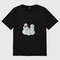 Футболка оверсайз мужская Семья снеговиков, цвет: черный