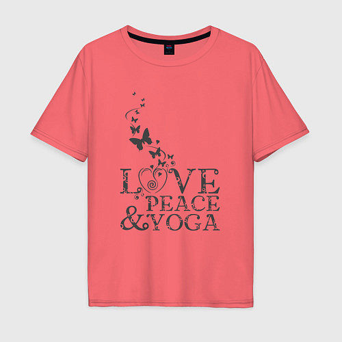 Мужская футболка оверсайз Love peace yoga / Коралловый – фото 1