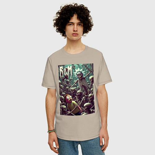 Мужская футболка оверсайз Морти попал в ад - нейроарт / Миндальный – фото 3