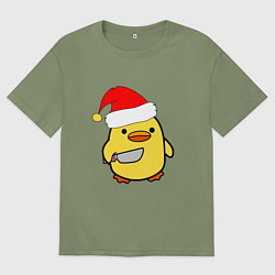 Мужская футболка оверсайз Новогодняя утка с ножом