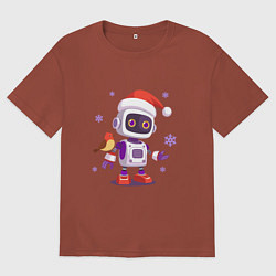 Футболка оверсайз мужская Робот и снежинки, цвет: кирпичный