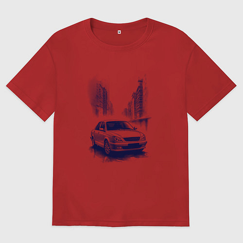 Мужская футболка оверсайз Автомобиль в синих тонах / Красный – фото 1