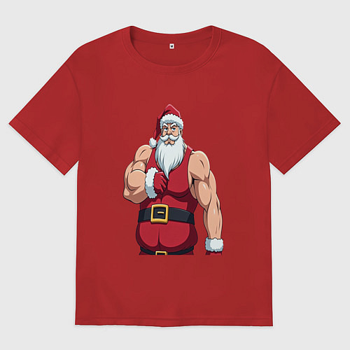 Мужская футболка оверсайз Качок дед мороз / Красный – фото 1