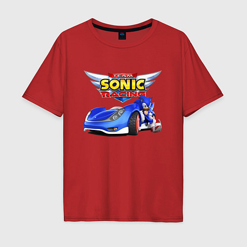 Мужская футболка оверсайз Cool hedgehog - Sonic racing team / Красный – фото 1