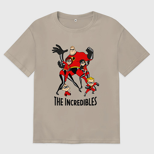 Мужская футболка оверсайз Суперсемейка персонажи / Миндальный – фото 1