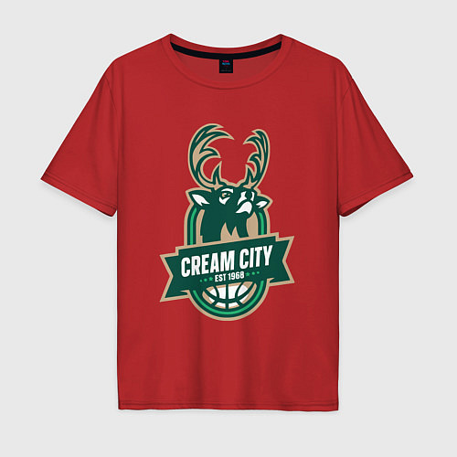 Мужская футболка оверсайз Milwaukee Bucks cream city / Красный – фото 1