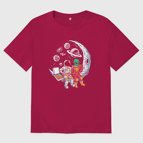 Мужская футболка оверсайз Обед с пришельцем / Маджента – фото 1