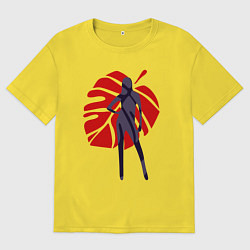 Футболка оверсайз мужская Девушка на фоне монстеры, цвет: желтый