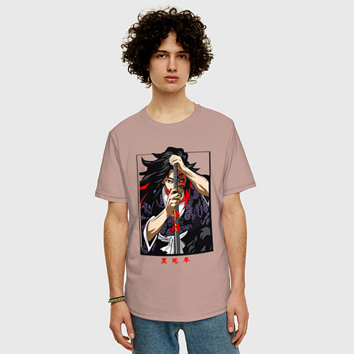 Мужская футболка оверсайз Клинок, рассекающий демонов Кокушибо / Пыльно-розовый – фото 3