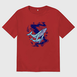 Футболка оверсайз мужская Космические киты, цвет: красный