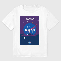 Футболка оверсайз мужская NASA фиолетовый плакат, цвет: белый