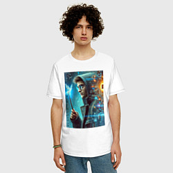 Футболка оверсайз мужская Гарри Поттер - киберпанк, цвет: белый — фото 2