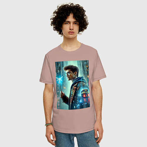 Мужская футболка оверсайз Harry Potter - urban style / Пыльно-розовый – фото 3