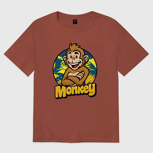 Мужская футболка оверсайз Monkey jungle / Кирпичный – фото 1
