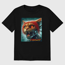 Мужская футболка оверсайз Super cyber red cat - ai art fantasy
