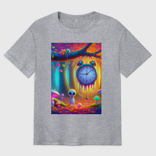 Мужская футболка оверсайз Психоделический осенний фрагмент с будильником / Меланж – фото 1
