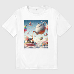Футболка оверсайз мужская Чаепитие крылатого слона - психоделика, цвет: белый