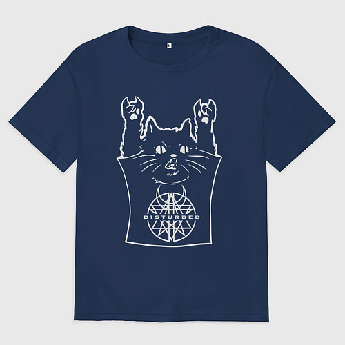 Мужская футболка оверсайз Disturbed - cat rock / Тёмно-синий – фото 1