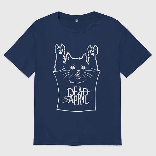 Мужская футболка оверсайз Dead by April - cat rock / Тёмно-синий – фото 1