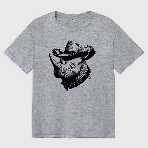 Мужская футболка оверсайз Носорог ковбой / Меланж – фото 1