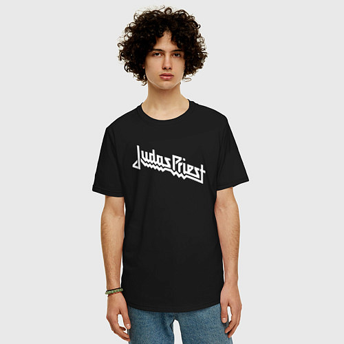 Мужская футболка оверсайз Judas Priest - logo / Черный – фото 3