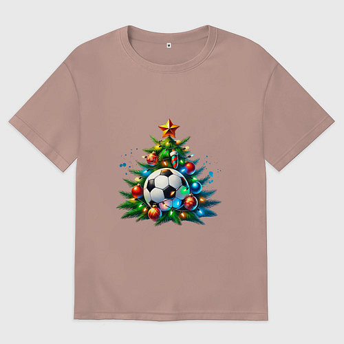 Мужская футболка оверсайз Новогодняя футбольная елка / Пыльно-розовый – фото 1