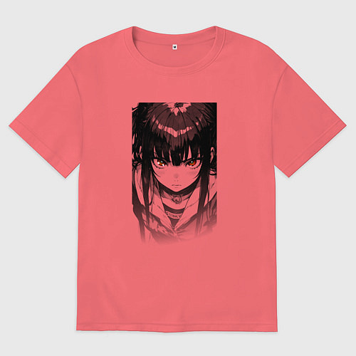 Мужская футболка оверсайз Девушка с красными глазами / Коралловый – фото 1