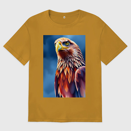 Мужская футболка оверсайз Орел на синем фоне / Горчичный – фото 1