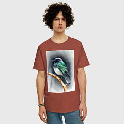 Футболка оверсайз мужская Птичка на ветке, цвет: кирпичный — фото 2