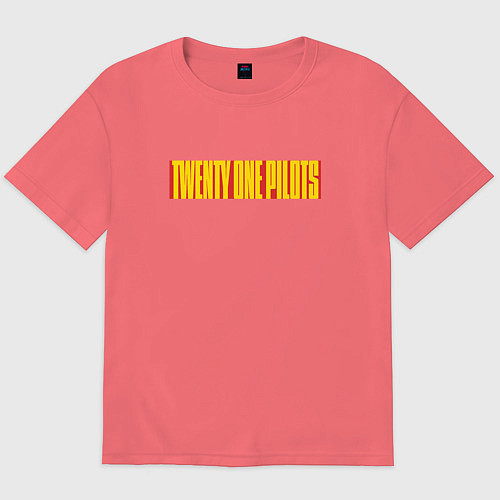 Мужская футболка оверсайз Twenty one pilots - color logo / Коралловый – фото 1