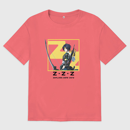 Мужская футболка оверсайз Асаба Харумаса - Zenless Zone Zero / Коралловый – фото 1