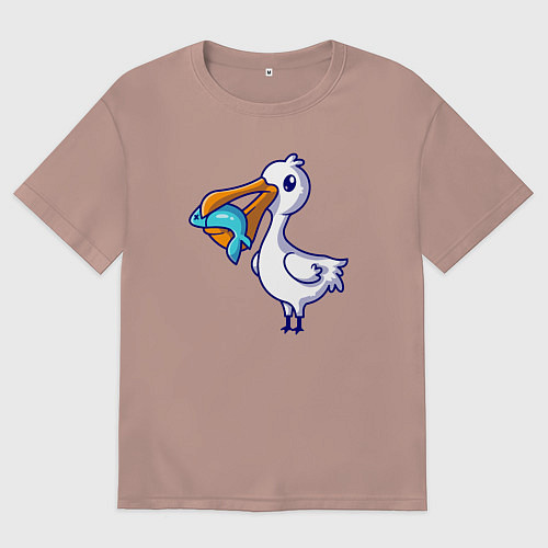 Мужская футболка оверсайз Пеликан с рыбкой / Пыльно-розовый – фото 1