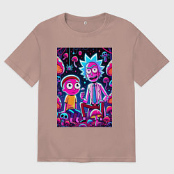 Футболка оверсайз мужская Рик и Морти - паучок и грибочки, цвет: пыльно-розовый