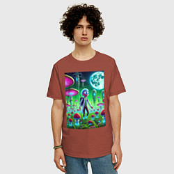 Футболка оверсайз мужская Морти потерял Рика на мухоморной планете, цвет: кирпичный — фото 2